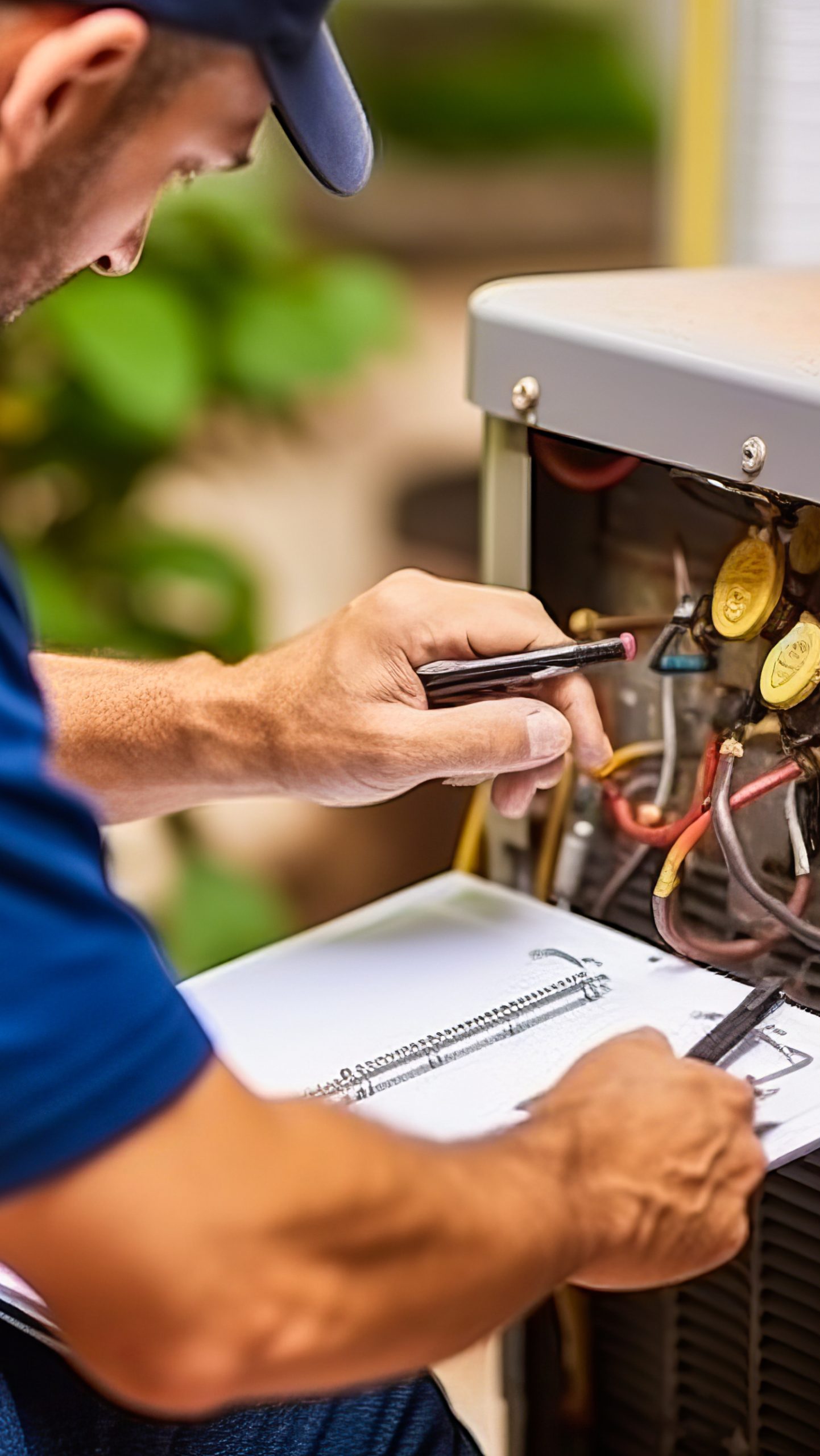 Technician Repairing Air Conditioning Unit System HVAC Service